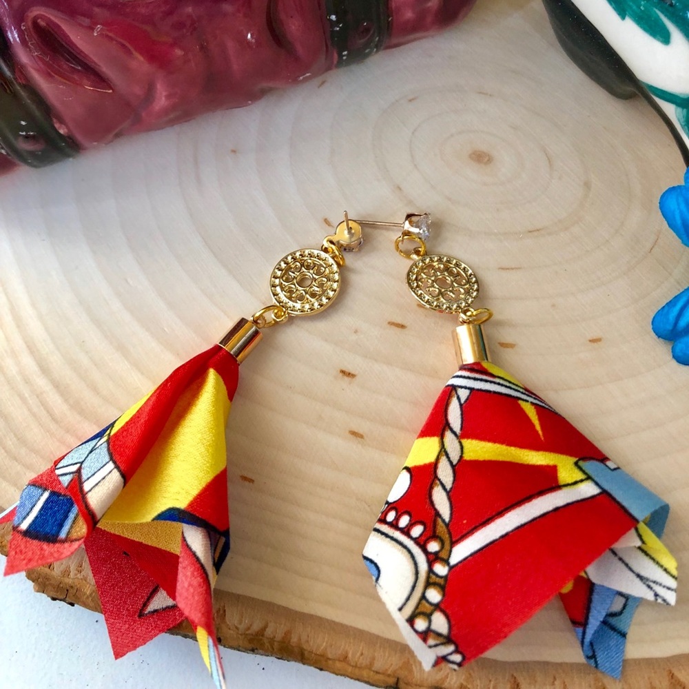 Handmade fabric tassel earrings